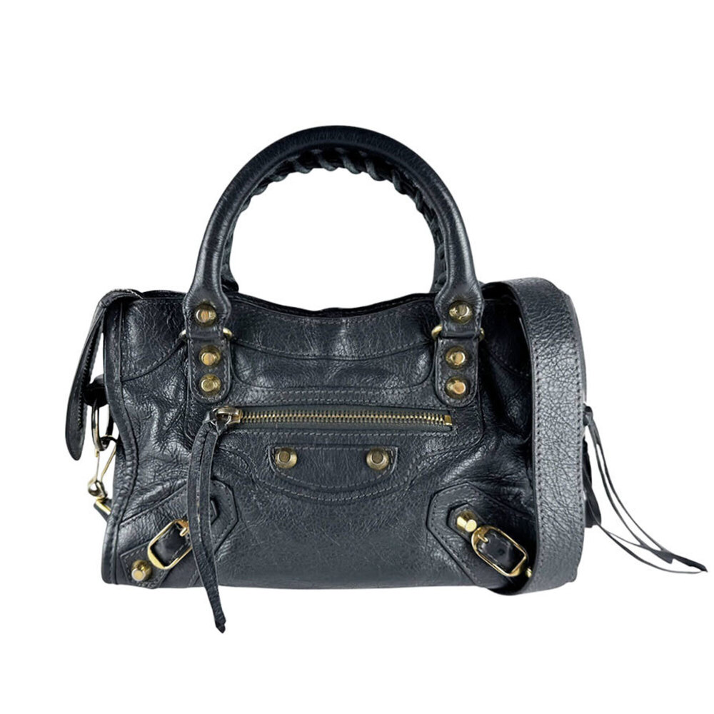 Balenciaga BALENCIAGA Handbag Shoulder Bag Classic Mini City Leather Grey Wom...